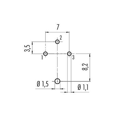 Conductor layout 09 0308 290 03 - M16 Female panel mount connector, Contacts: 3 (03-a), shieldable, THT, IP40, Front mounting