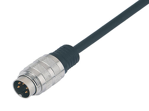 Illustration 79 6117 20 06 - M16 Male cable connector, Contacts: 6 (06-a), shielded, moulded on the cable, IP67, PUR, black, 6 x 0.25 mm², 2 m