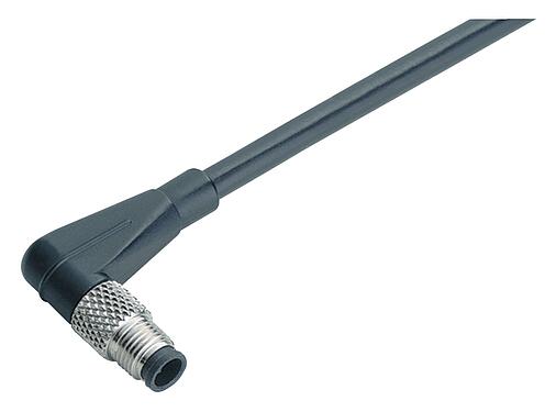 Ilustração M5 Plugue angular, Contatos: 4, desprotegido, moldado no cabo, IP67, UL 2238, M5x0,5, PUR, preto, 4 x 0,14 mm², 2 m