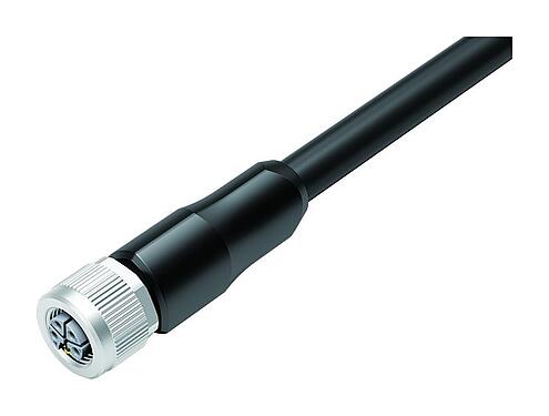 Illustration 77 0650 0000 50505-0500 - M12 Female cable connector, Contacts: 4+FE, unshielded, moulded on the cable, IP68, UL, M12x1.0, PUR, black, 5 x 2.50 mm², 5 m