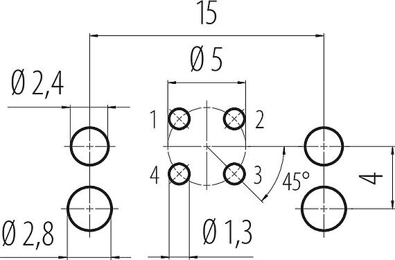 Geleiderconfiguratie M12 Female panel mount connector, aantal polen: 4, onafgeschermd, THR, IP67, UL 2238, M12x1,0, Achterwandmontage, tweedelige uitvoering
