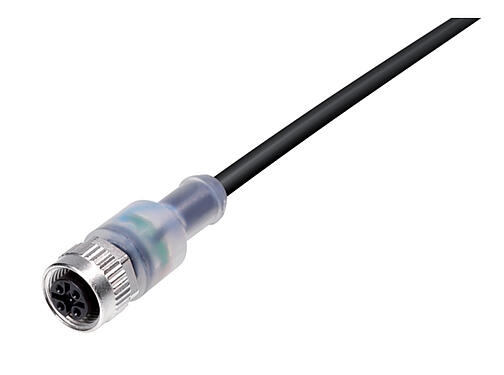 Illustration 77 3630 0000 50004-0200 - M12 Connecteur femelle, Contacts: 4, non blindé, surmoulé sur le câble, IP69K, UL, PUR, noir, 4 x 0,34 mm², avec LED, PNP, 2 m