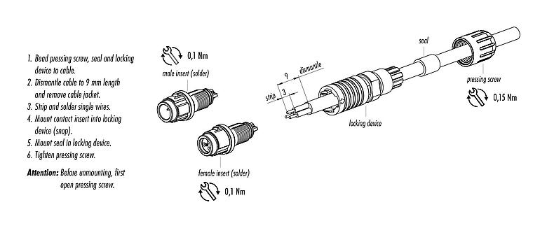Instructions de montage 99 4714 00 05 - Push Pull Connecteur femelle, Contacts: 5, 3,0-4,0 mm, non blindé, souder, IP67