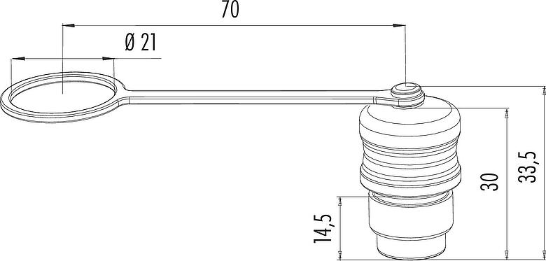 Maßzeichnung Schutzkappe, IP67, mit Halteband