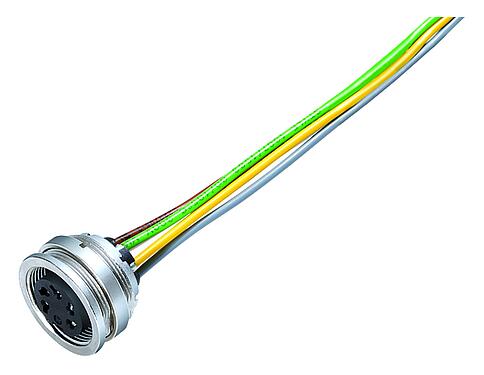Illustration M16 Female panel mount connector, Contacts: 6 (06-a), unshielded, single wires, IP40, M18x0,75, Front mounting