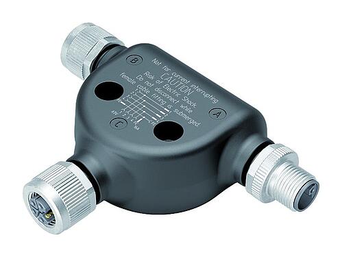 Kuva M12 Kaksoisjakaja, T-jakelija, pistoke - 2 pistorasiaa, Napojen määrä: 4+FE, suojaamaton, IP65, M12x1,0