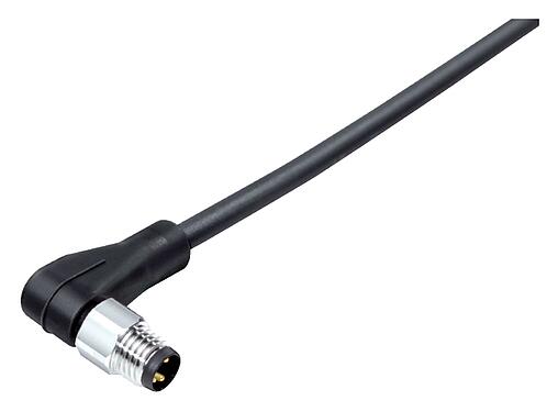 Kuva 77 3703 0000 50003-0200 - M8 Kulmapistoke, Napojen määrä: 3, suojaamaton, suihkutettu kaapelille, IP67, UL, PUR, musta, 3 x 0,34 mm², Ruostumaton teräs, 2 m