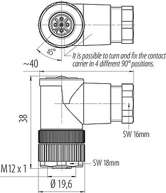 Skalritning M12 Vinkeluttag, antal poler: 5, 6,0-8,0 mm, oskärmad, skruvkläm, IP67, UL 2238, PG 9