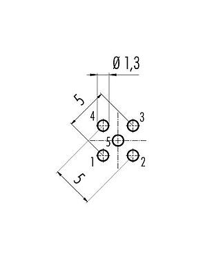 Leiterplattenlayout 86 1031 1100 00005 - M12 Flanschstecker, Polzahl: 5, ungeschirmt, THT, IP68, UL, M12x1,0, von vorne verschraubbar