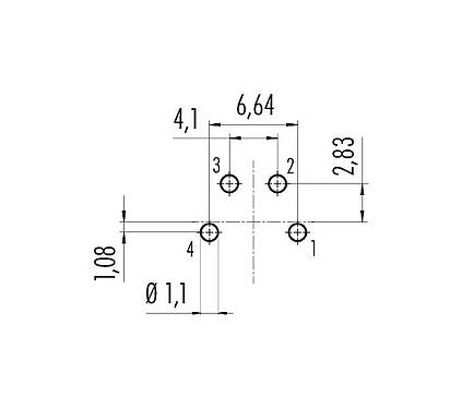 Disposizione dei conduttori 09 0111 90 04 - M16 Connettore maschio a flangia, Numero poli: 4 (04-a), non schermato, THT, IP67, UL, montaggio anteriore