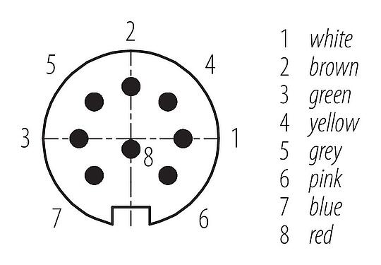 Contact arrangement (Plug-in side) M16 Male cable connector, Contacts: 8, unshielded, moulded on the cable, IP67, PUR, black, 8 x 0.25 mm², 5 m