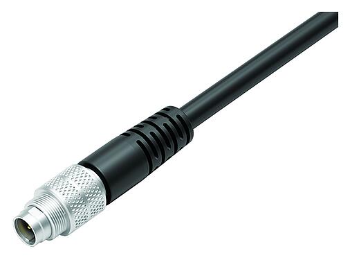 Illustration M9 Male cable connector, Contacts: 2, shielded, moulded on the cable, IP67, PUR, black, 5 x 0.25 mm², 5 m