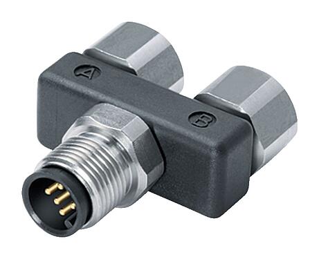 Illustration M12 Twin distributors, Y-distributor, male connector - 2 female connector, Contacts: 5, unshielded, pluggable, IP68, UL 2238, stainless steel