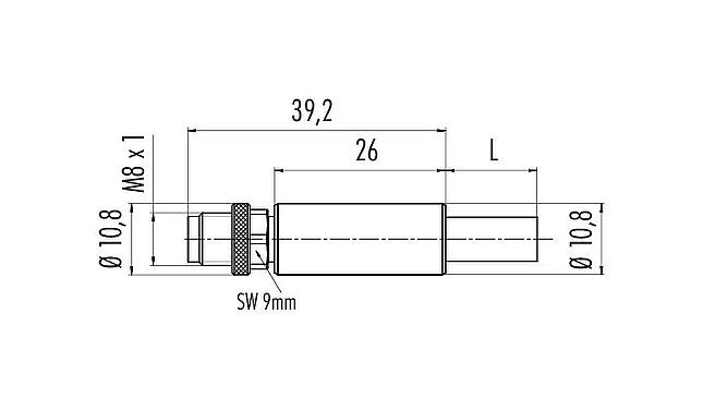 Disegno in scala M8 Connettore cavo maschio, Numero poli: 4, schermato, stampato sul cavo, IP67, Profinet/Ethernet CAT5e, PUR, verde, 4 x AWG 22, 5 m