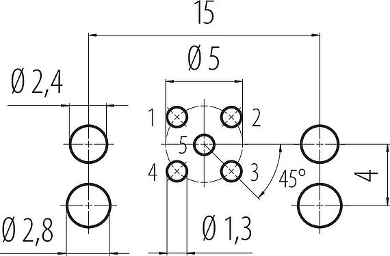 Geleiderconfiguratie M12 Haakse female panel mount connector, aantal polen: 5, onafgeschermd, THR, IP68, UL 2238, Frontaansluiting, voor PCB-montage