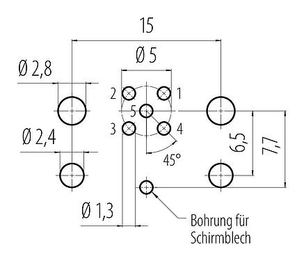 Leiterplattenlayout M12 Flanschstecker, Polzahl: 5, schirmbar, THR, IP67, UL 2238, M12x1,0, Rückwandmontage