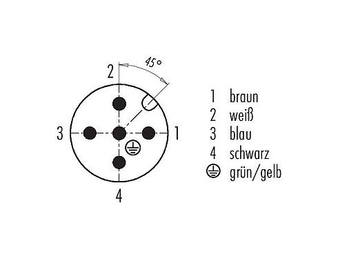 Polbild (Steckseite) 77 3427 0000 80005-0500 - M12 Winkelstecker, Polzahl: 5, ungeschirmt, am Kabel angespritzt, IP68, UL, PUR, orange, 5 x 0,34 mm², für Schweißanwendungen, 5 m
