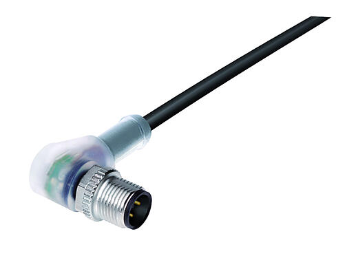 Illustration 77 3627 0000 50004-0200 - M12 Male angled connector, Contacts: 4, unshielded, moulded on the cable, IP69K, UL, PUR, black, 4 x 0.34 mm², with LED PNP, 2 m