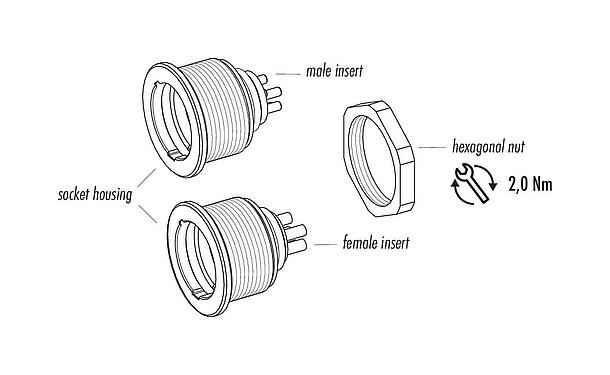 Component part drawing 09 4815 80 05 - Push Pull Male panel mount connector, Contacts: 5, unshielded, solder, IP67, Front mounting