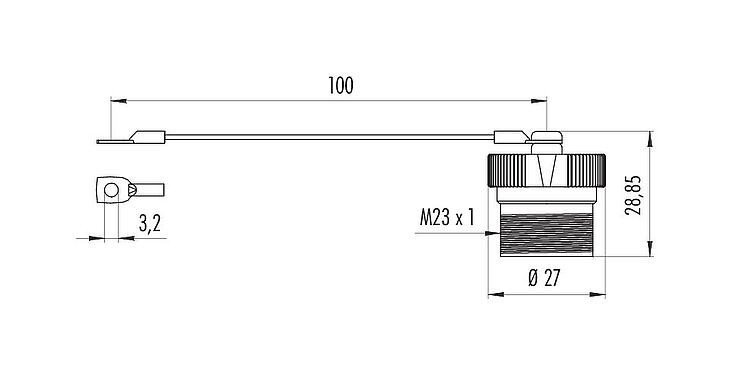 Scale drawing Protecting cap, IP67, for female connector, with chain