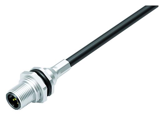 Abbildung M12 Flanschstecker, Polzahl: 5, geschirmt, mit Kabel konfektioniert, IP68, PG 9, PUR, schwarz, 5 x 0,25 mm², Rückwandmontage, 0,5 m