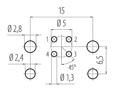 Geleiderconfiguratie 99 3732 200 04 - M12 Female panel mount connector, aantal polen: 4, onafgeschermd, THR, IP67, UL, M12x1,0