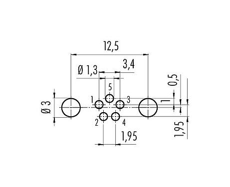 導體佈局 M8 孔頭法蘭座, : 5, 可接遮罩, THT, IP67, UL 2238, M10x0.75, 後壁安裝