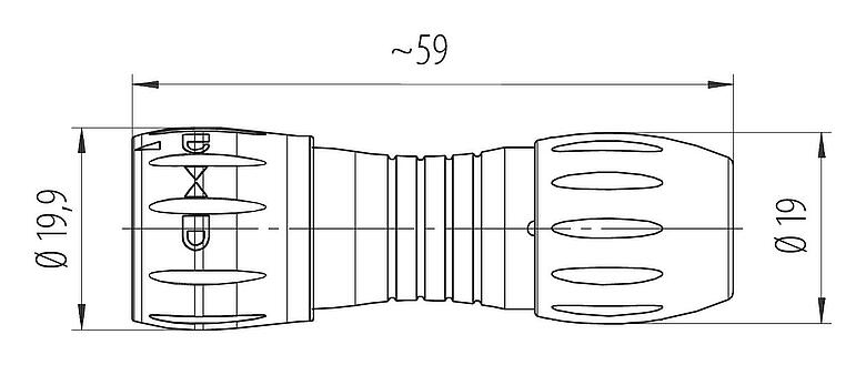 Scale drawing Bayonet Male cable connector, Contacts: 8, 6.0-8.0 mm, unshielded, solder, IP67
