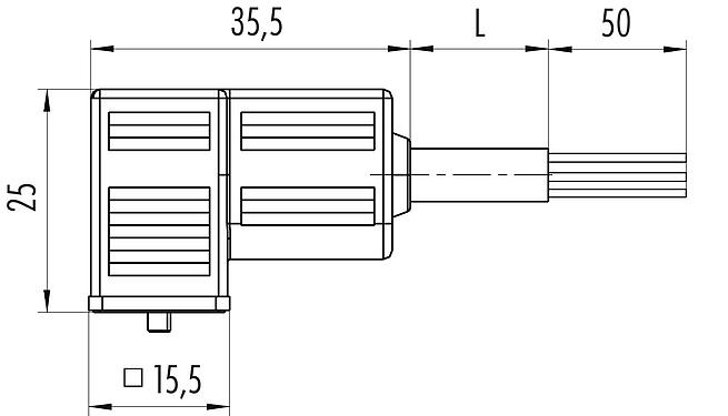 Maßzeichnung 34 5737 500 520 - Bauform C Magnetventilsteckdose, Polzahl: 2+2PE, ungeschirmt, am Kabel angespritzt, IP67, PUR, Schaltung Z20, 5 m