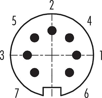 Contact arrangement (Plug-in side) M16 Male cable connector, Contacts: 7 (07-b), 3.0-6.0 mm, unshielded, solder, IP40
