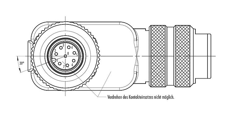 Polbild (Steckseite) M12 Winkeldose, Polzahl: 8, 6,0-8,0 mm, schirmbar, schraubklemm, IP67, UL 2238, mit Schirmring
