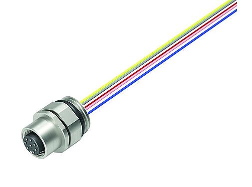 Illustration M12 Embase femelle, Contacts: 8, non blindé, fils, IP68/IP69K, UL 2238, PG 9, Montage frontal, Acier inoxydable, positionnable, coulé