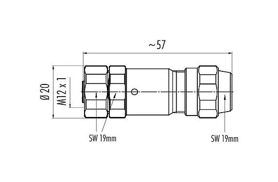 Maßzeichnung M12 Kabeldose, Polzahl: 4, 5,5-8,6 mm, schirmbar, schraubklemm, IP68/IP69K, UL 2238, Ecolab, Edelstahl, mit Schirmring