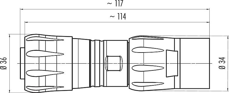 Bản vẽ tỷ lệ Lưỡi lê Ổ cắm cáp, Số lượng cực : 4+PE, 7,0-17,0mm, không có chống nhiễu, bấm (Tiếp điểm bấm phải được đặt hàng riêng), IP68/IP69K, UL 2238, VDE, UV-Beständig