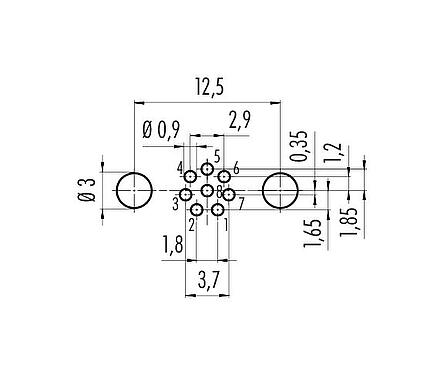 導体レイアウト M8 メスパネルマウントコネクタ, 極数: 8, シールド可能, THT, IP67, UL 2238, M10x0.75, 背面パネルマウント