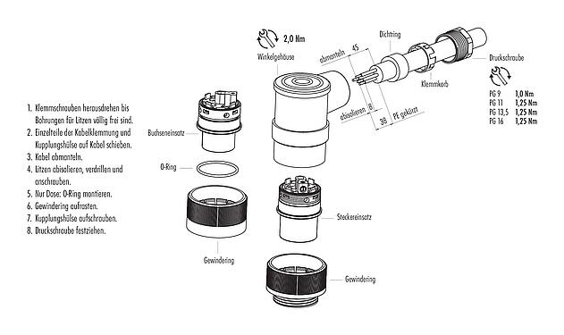 Montageanleitung RD30 Winkeldose, Polzahl: 24, 10,0-12,0 mm, ungeschirmt, löten, IP65