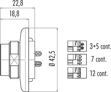 Výkres v měřítku M25 Přírubová zátka, : 7, stínitelné, pájka, IP40, Přední montáž