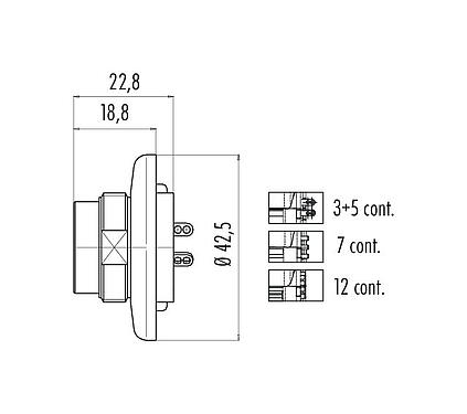 Schaaltekening 09 0043 00 07 - M25 Male panel mount connector, aantal polen: 7, schermbaar, soldeer, IP40