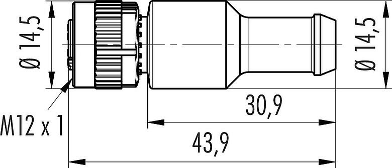 스케일 드로잉 M12 종단 소켓, 콘택트 렌즈: 5, 차폐되지 않음, IP69K, CAN-Bus