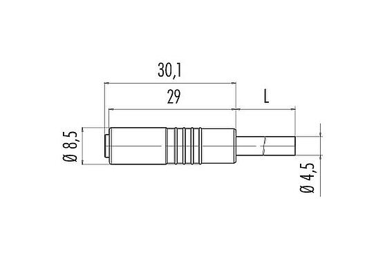 Scale drawing 79 3386 45 04 - Snap-In Female cable connector, Contacts: 4, unshielded, moulded on the cable, IP65, PVC, black, 4 x 0.25 mm², Snap-in version, 5 m