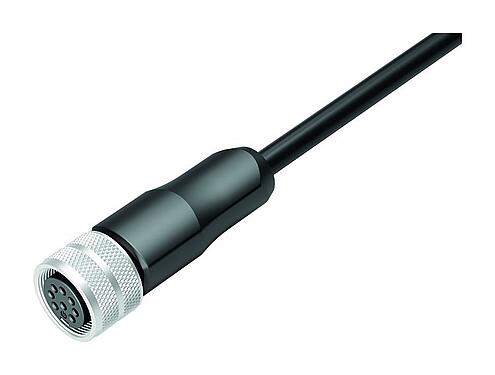 Illustration M16 Female cable connector, Contacts: 8, shielded, moulded on the cable, IP67, PUR, black, 8 x 0.25 mm², 5 m