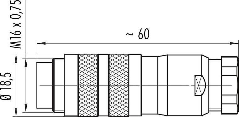 Scale drawing M16 Male cable connector, Contacts: 4 (04-a), 6.0-8.0 mm, shieldable, crimping (Crimp contacts must be ordered separately), IP67, UL 2238