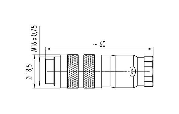 Масштабный чертеж M16 Кабельный штекер, Количество полюсов: 4 (04-a), 6,0-8,0 мм, экранируемый, обжим (обжимные контакты заказываются отдельно), IP67, UL 2238
