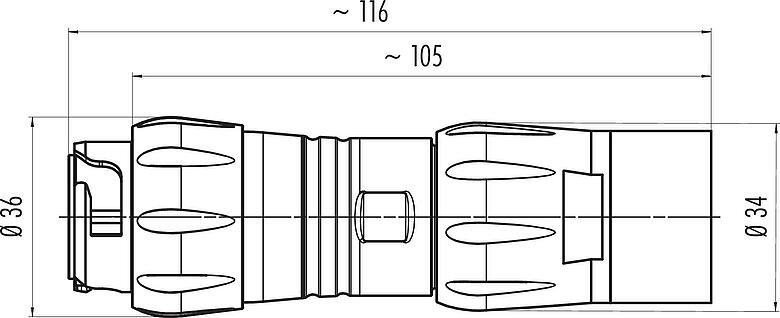 Maßzeichnung Bajonett Kabelstecker, Polzahl: 12, 7,0-13,0 mm, ungeschirmt, crimpen (Crimpkontakte müssen separat bestellt werden), IP68/IP69K, UL 2238, VDE, UV-Beständig
