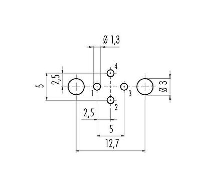 Disposizione dei conduttori 86 0531 1121 00004 - M12 Connettore maschio a flangia, Numero poli: 4, schermabile, THT, IP68, UL, PG 9, montaggio anteriore