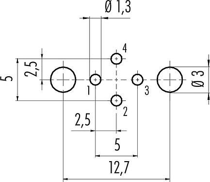 導体レイアウト M12 オスパネルマウントコネクタ, 極数: 4, シールド可能, THT, IP68, UL 2238, PG 9, 背面パネルマウント, モールド成形