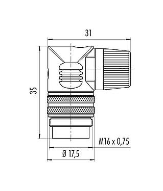 Scale drawing 09 0133 72 02 - M16 Male angled connector, Contacts: 2 (02-a), 6.0-8.0 mm, unshielded, solder, IP40