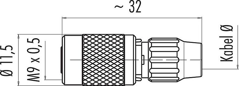 Maßzeichnung M9 Kabeldose, Polzahl: 3, 3,0-4,0 mm, ungeschirmt, löten, IP40