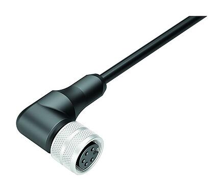 Illustration M16 Female angled connector, Contacts: 5, unshielded, moulded on the cable, IP67, PUR, black, 5 x 0.34 mm², 5 m