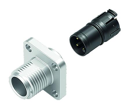 Ilustración M12 Conector de montaje en panel macho cuadrado, Número de contactos: 4, sin blindaje, UL 2238, M3 (4x), Montaje frontal, Alineación de codificación posicionable